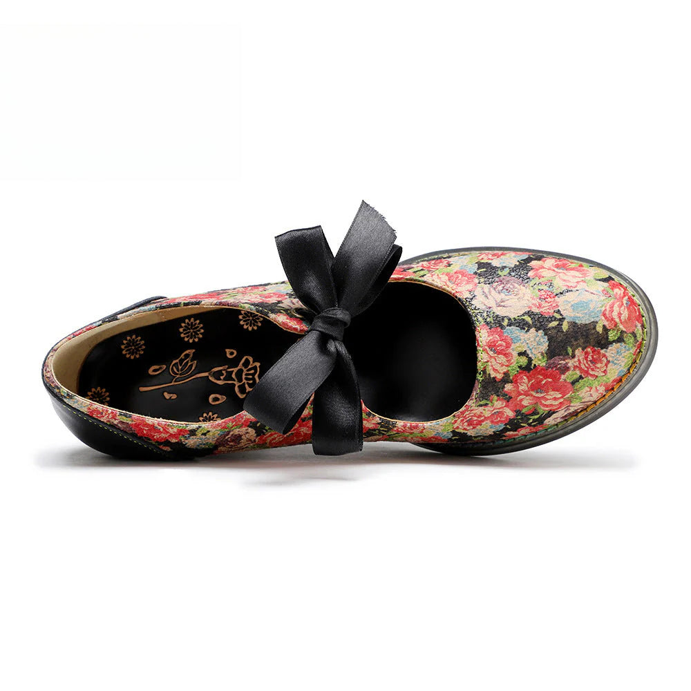 Socofy Rose Elegance Vintage Bow Heels