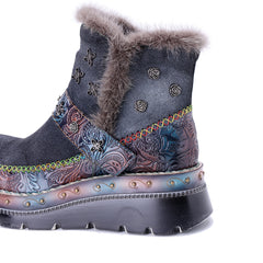 Socofy Winter Retro Multi tone Ankle Boots