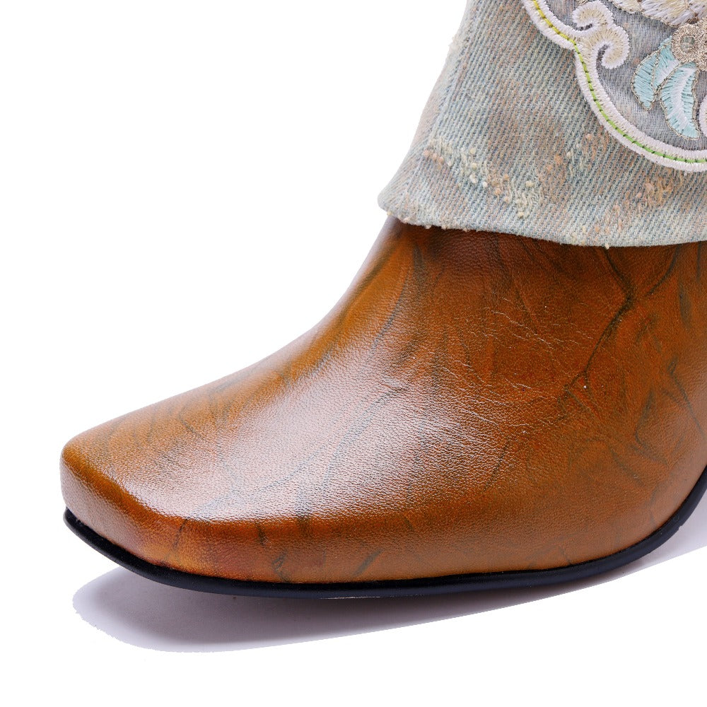 Socofy Timeless Handmade Leather Heeled Short Boots