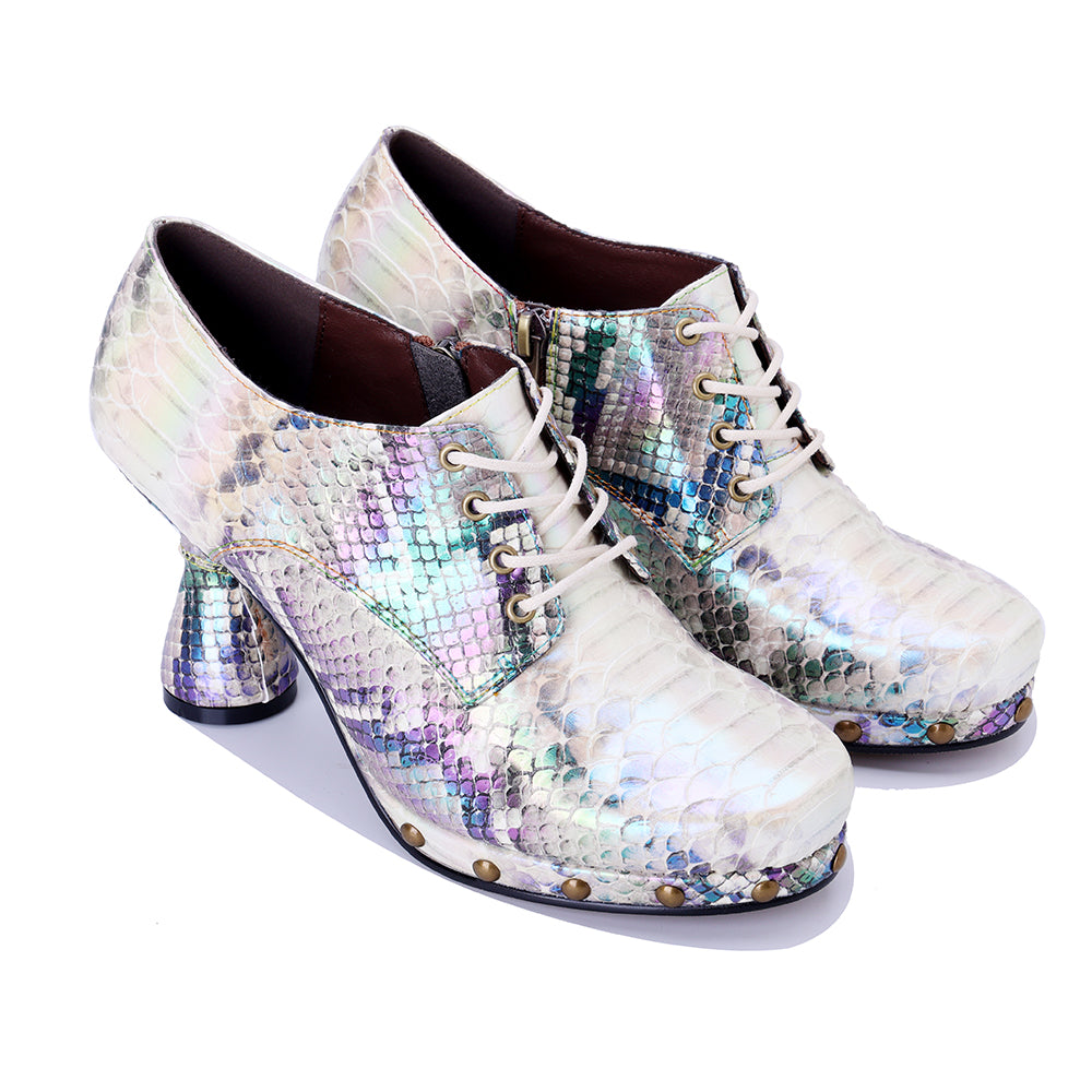 Socofy Vicconfy Genuine leather snakeskin ethnic style high heels