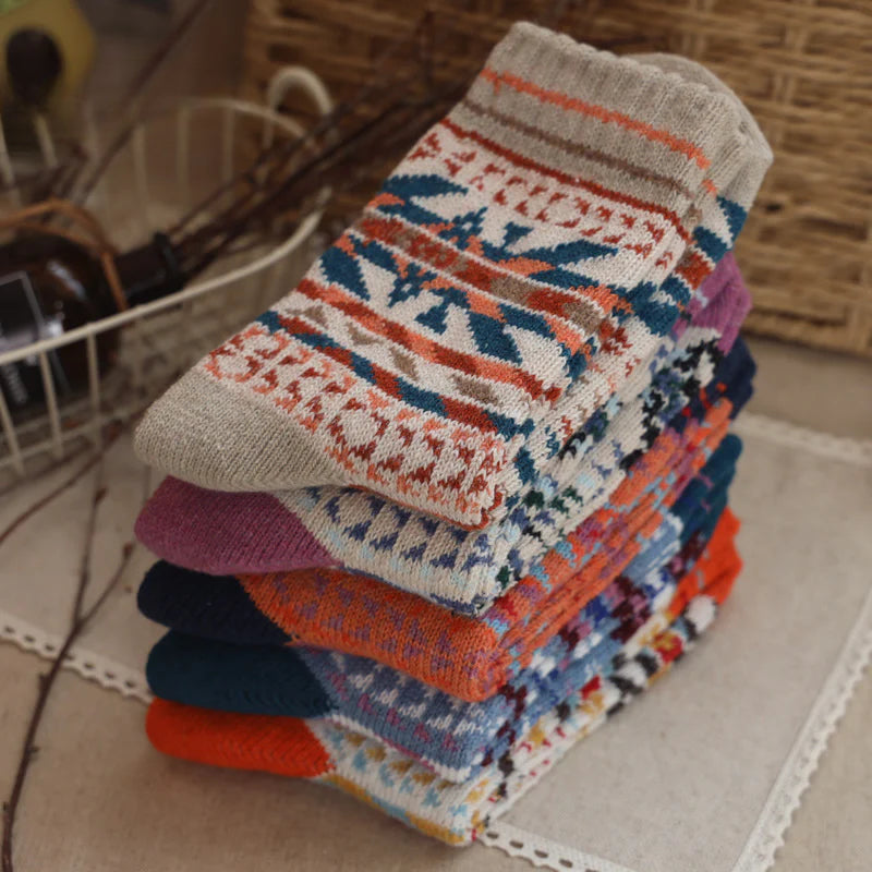 Socofy Vintage Thickened Warm Ethnic Wool Socks