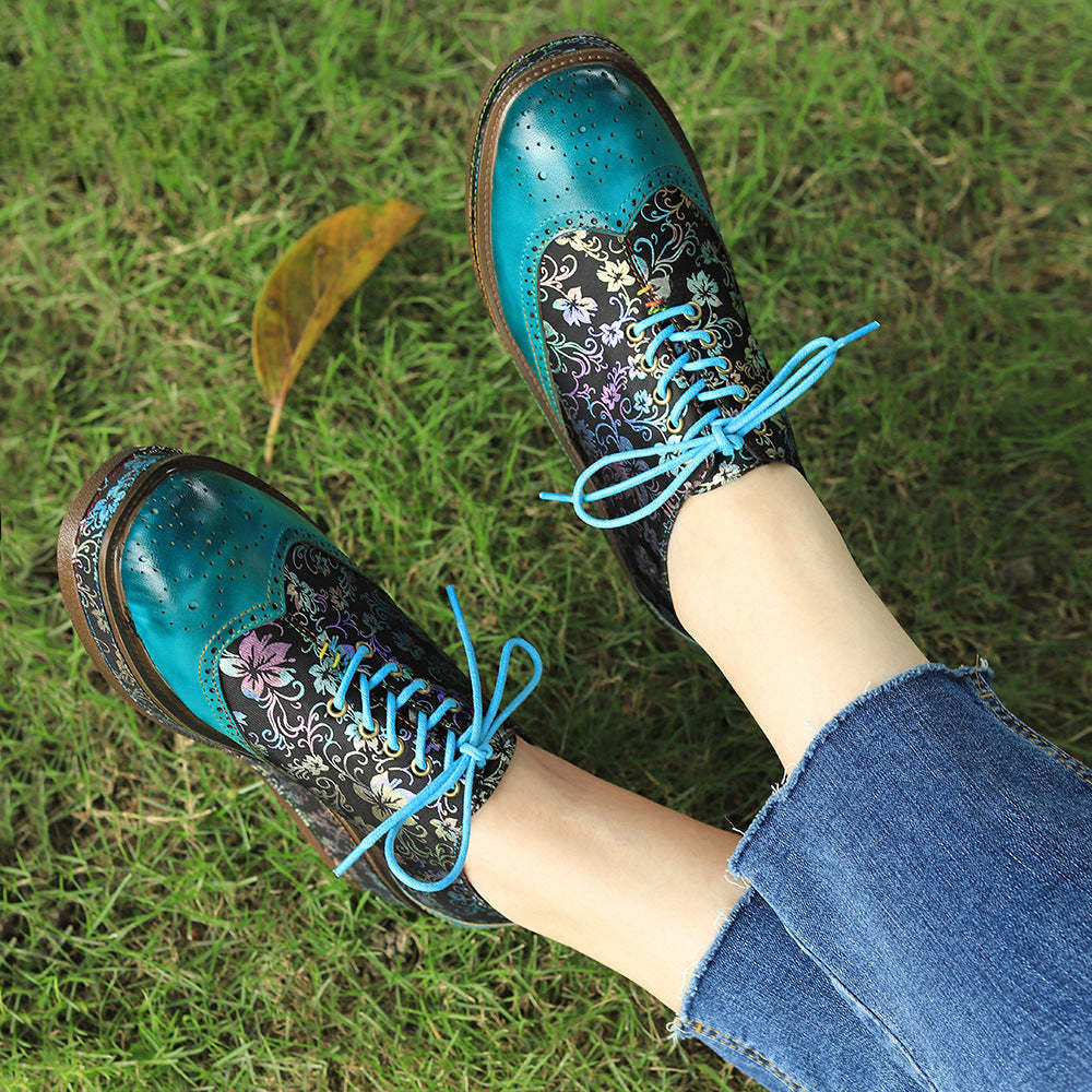 Socofy lace up deco casual shoes retro thick shoes Platform Flats