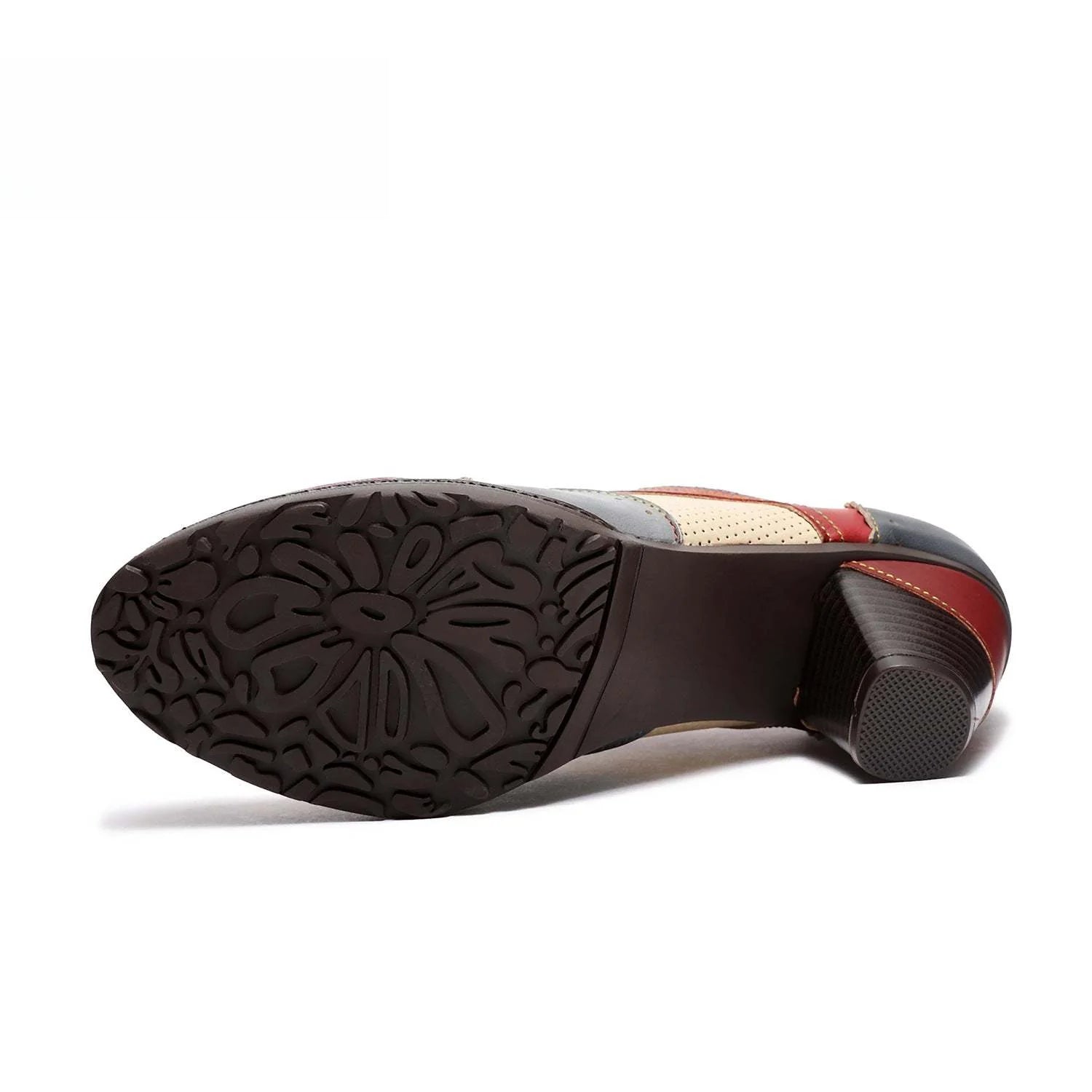 Socofy Thick-heeled retro ethnic style low-top round-toe women pumps
