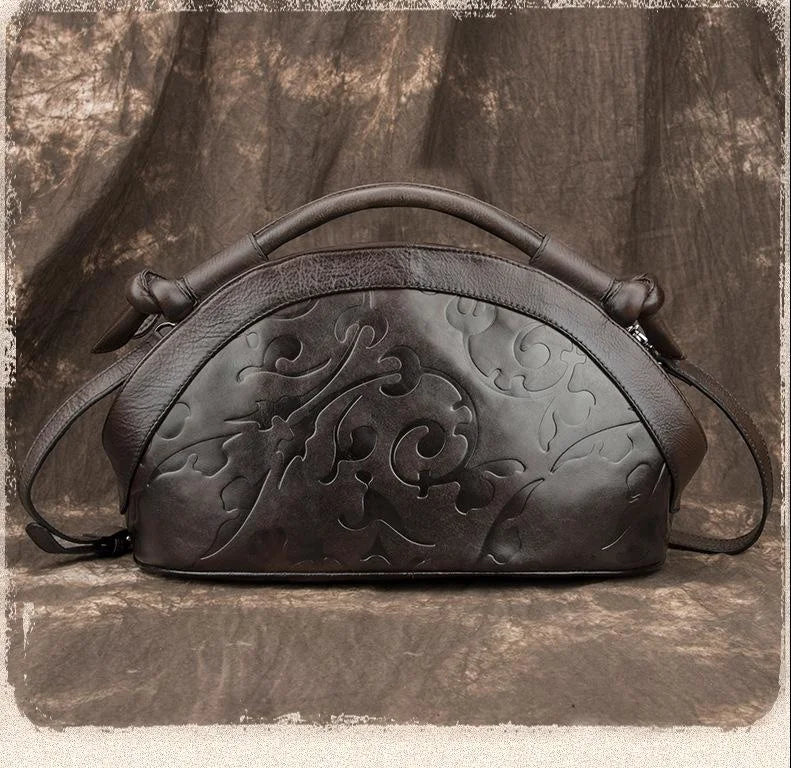 Socofy Retro Women Bag New Handmade Shoulder Bags For Women Luxury Genuine Leather Handbag Ladies Vintage Embossed Bag Female