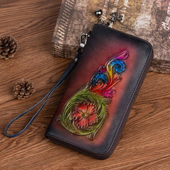 Socofy Retro Head Layer Cowhide Women Wallet Embossed Purse For Women Genuine Leather Luxury Clutch