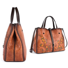Socofy Women's Bag Genuine Leather Handbag For Women Vintage Embossed Female Shoulder Bag Handmade Large Capacity Crossbody Bag