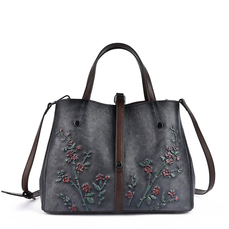 Socofy Women's Bag Genuine Leather Handbag For Women Vintage Embossed Female Shoulder Bag Handmade Large Capacity Crossbody Bag