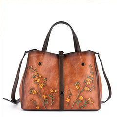 Socofy Women's Bag Genuine Leather Handbag For Women Vintage Embossed Female Shoulder Bag Handmade Large Capacity Crossbody Bag