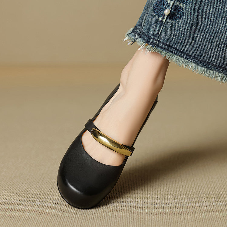Socofy Spring Summer Round Toe Leather Flats