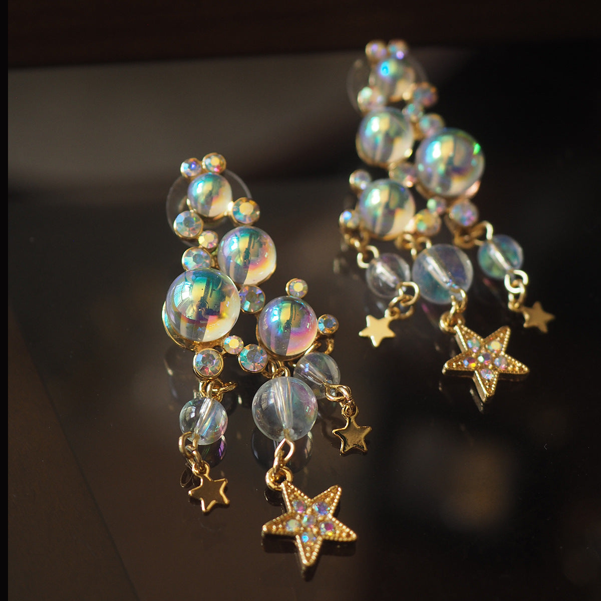 Handmade Vintage Bubble Tassel Star Ear Clips
