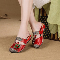 Socofy Summer Leather Printed Slippers