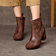 Socofy Retro Handmade Ethnic Floral Embroidered Boots
