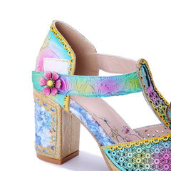 Socofy Baroque Floral High Heel Sandals