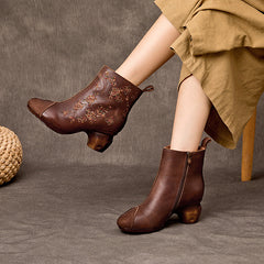 Socofy Retro Handmade Ethnic Floral Embroidered Boots