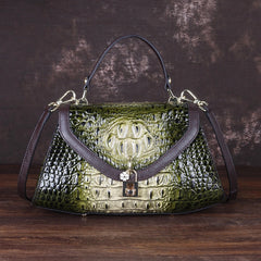 Socofy Full Grain Leather Crocodile Print Tote Bag