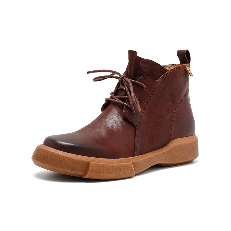 Socofy Fall Leather Thick Sole Short Boots