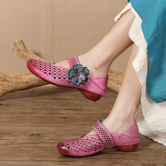 Socofy Handmade Round Toe Cutout Low Shoes