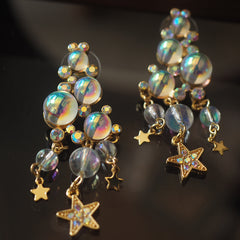 Handmade Vintage Bubble Tassel Star Ear Clips