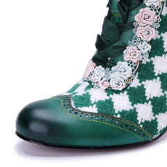 Socofy Retro Grace Handwoven Leather High Heel Boots