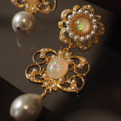 Vintage Italian Florentine Court Style Baroque Gemstone Earrings