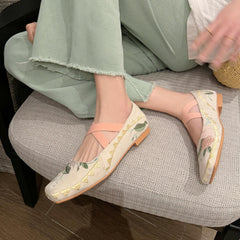 Socofy Retro Ethnic Flat Shoes