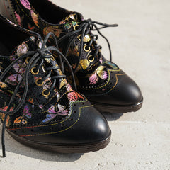 Socofy British Style Butterfly Print Heels