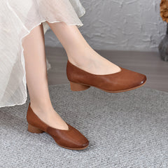 2025 Vintage Genuine Leather Mid Heel Scuffed Flat Shoes