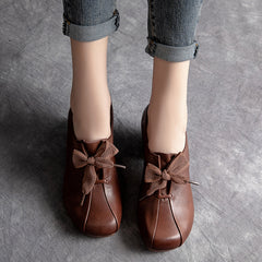 Socofy Top Grain Leather Lace Mid Heel Shoes