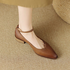 Socofy Spring Vintage Sheepskin Pointed Toe Mid Heel Shoes