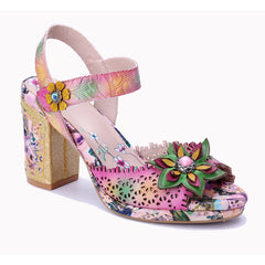 Socofy Baroque Cutout Flower High Heel Sandals