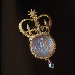 Handmade Vintage Sleeping Angel Cameo Crown Brooch Necklace Pendant