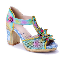 Socofy Baroque Floral High Heel Sandals