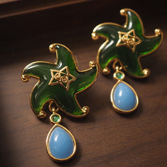Handmade Vintage Starfish Lucite Jelly Tassel Gemstone Earrings