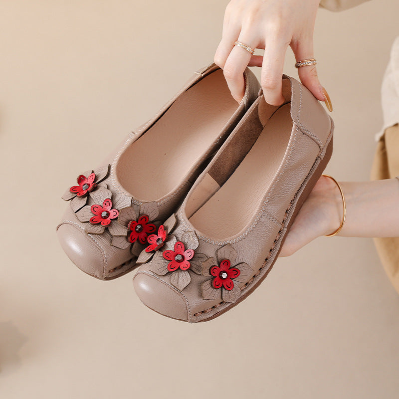 Socofy Genuine Leather Low Cut Platform Shoes
