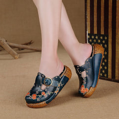 Socofy Summer Leather Chunky Slippers