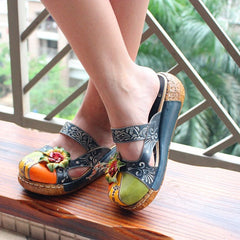 Socofy Summer Leather Platform Sandals