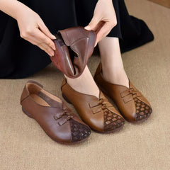 Socofy vicconfy Hand-woven round toe comfortable soft sole wearable genuine leather women's shoes