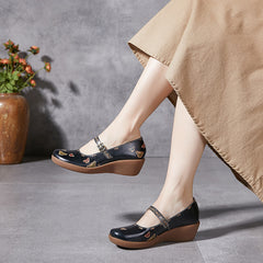 Socofy Summer Leather Thick Sole Casual Shoes