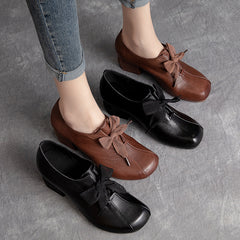 Socofy Top Grain Leather Lace Mid Heel Shoes