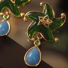 Handmade Vintage Starfish Lucite Jelly Tassel Gemstone Earrings
