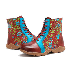 Socofy Vintage Printed Flat Short Boots