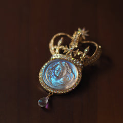 Handmade Vintage Sleeping Angel Cameo Crown Brooch Necklace Pendant