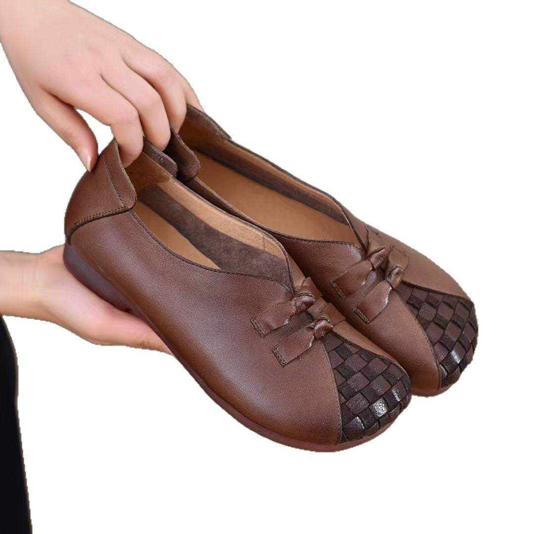 Socofy vicconfy Hand-woven round toe comfortable soft sole wearable genuine leather women's shoes