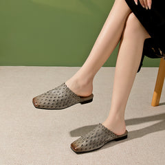 Socofy Spring Summer Leather Vintage Flat Slippers