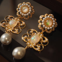 Vintage Italian Florentine Court Style Baroque Gemstone Earrings