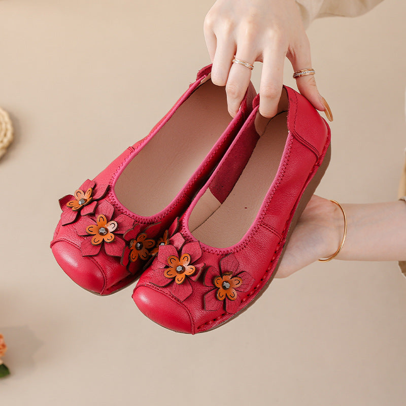 Socofy Genuine Leather Low Cut Platform Shoes