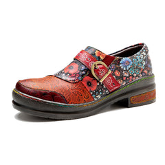 Socofy spring retro women's shoes genuine leather ethnic style flat shoes