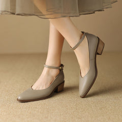 Socofy Spring Vintage Sheepskin Pointed Toe Mid Heel Shoes
