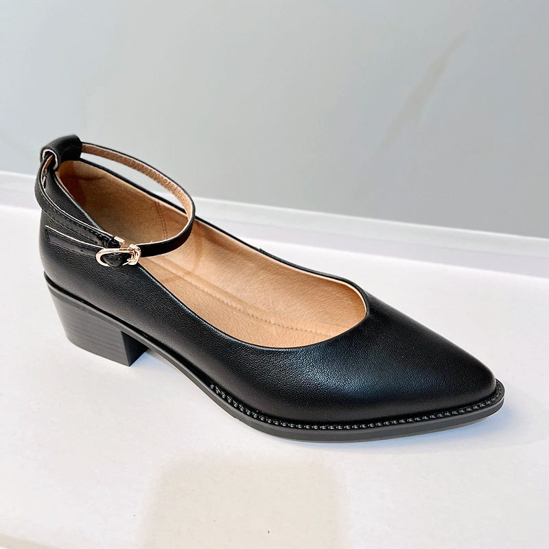 Socofy Spring Vintage Sheepskin Pointed Toe Mid Heel Shoes