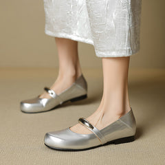 Socofy Spring Summer Round Toe Leather Flats
